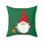 Christmas Gnome Pillow — Green Holiday Throw Pillow with Lantern
