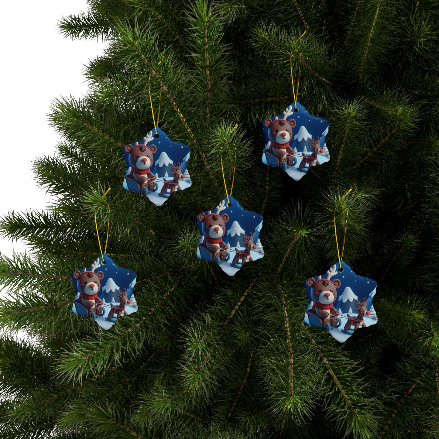 Festive Ceramic Ornaments, Holiday Decor, Christmas Gifts, 2-Sided Print, Cute Bear & Reindeer Design, Tree Decorations, Winter Wonderland
