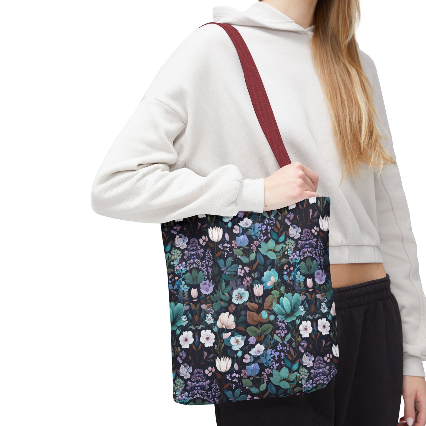 Floral Nightfall Tote Bag — Dark Botanical All-Over Print