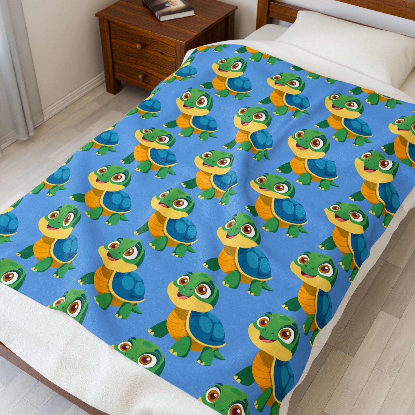 Cute Turtle Velveteen Plush Blanket, Cozy Kid's Blanket, Nursery Decor, Baby