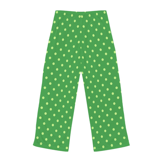 Bright Green Polka Dot Pajama Pants for Women, Cozy Lounge Wear