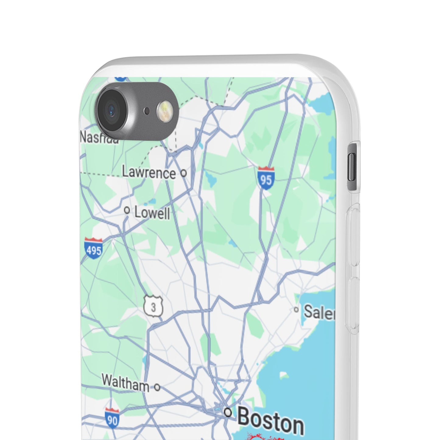 Boston Map Flexi Case for iPhone, Custom Location Phone Case, Unique Gift, Boston Heart Design, Travel Lover Accessory