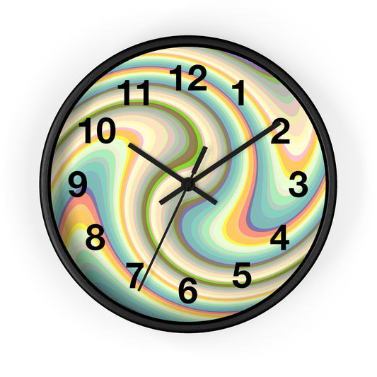 Swirl Pastel Wall Clock — Retro Psychedelic Timepiece for Home Decor
