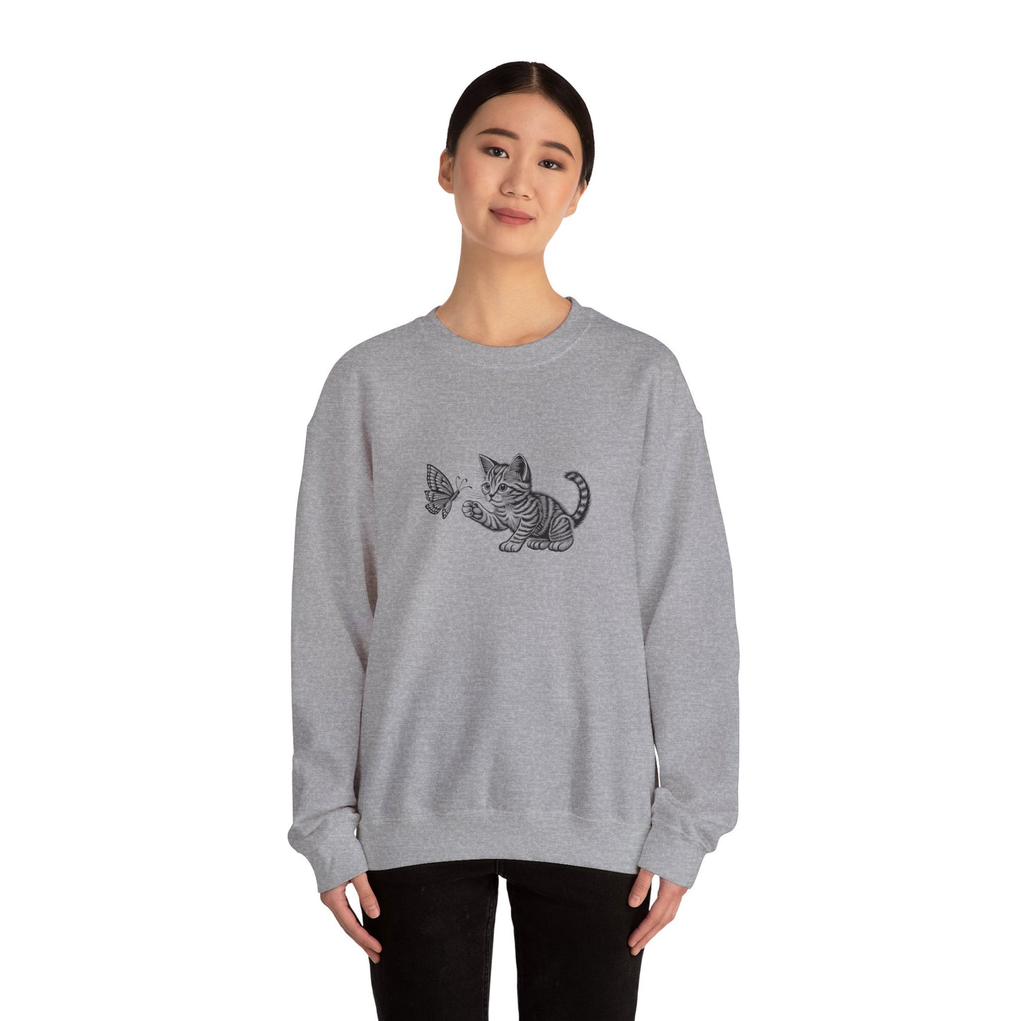 Kitten Butterfly Sweatshirt, Cozy Crewneck with Cat Art, Perfect Gift for Animal Lovers, Cute Sweatshirt for Relaxation & Everyday Wear