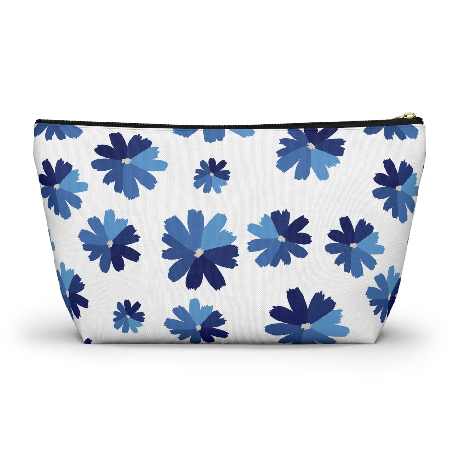 Blue Floral Accessory Pouch for Organizing Essentials, Cosmetic Bag, Travel Makeup Pouch, Gift Idea for Flower Lovers, Eco-Friendly