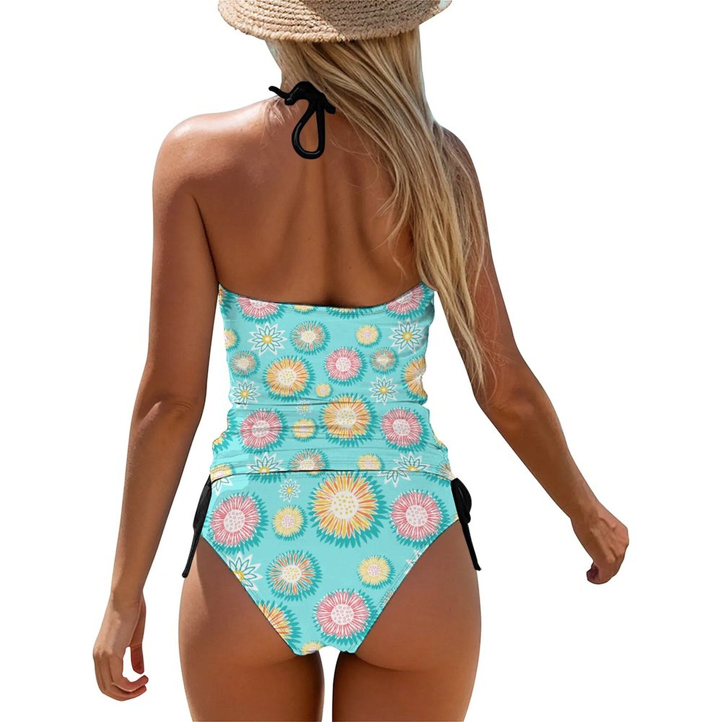2-Piece Women's Tankini Set with High Neck Halter Top Teal