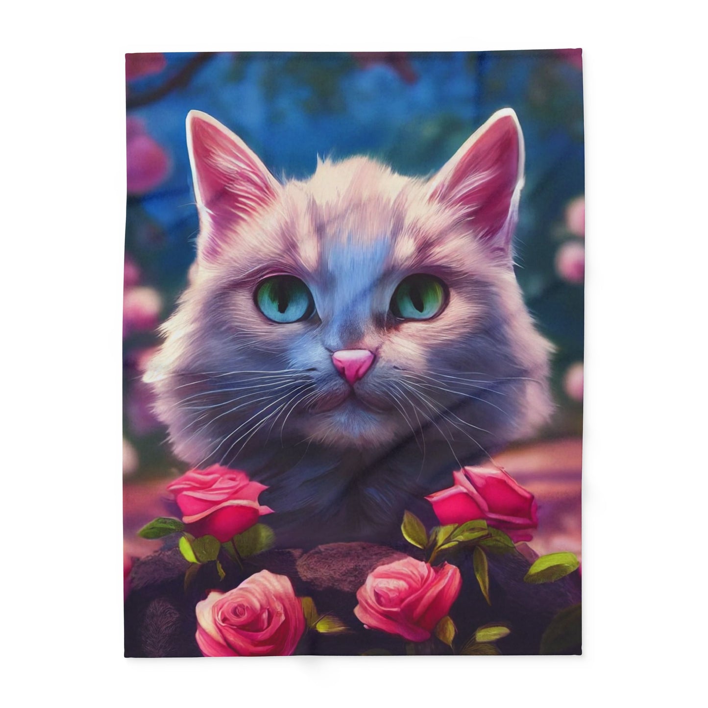 Cozy Cat-Themed Fleece Blanket, Cute Cat Gift, Floral Throw Blanket, Pet Lover Decor, Cat Lover Gift, Home Comforts