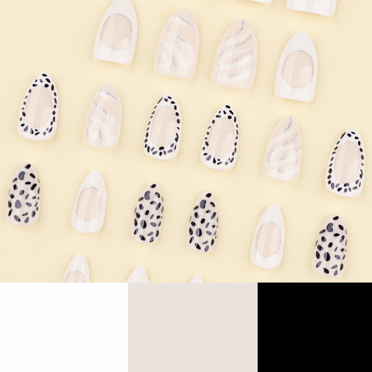 Chic Monochrome Nails with Dalmatian Spots and White Accents – Image 4