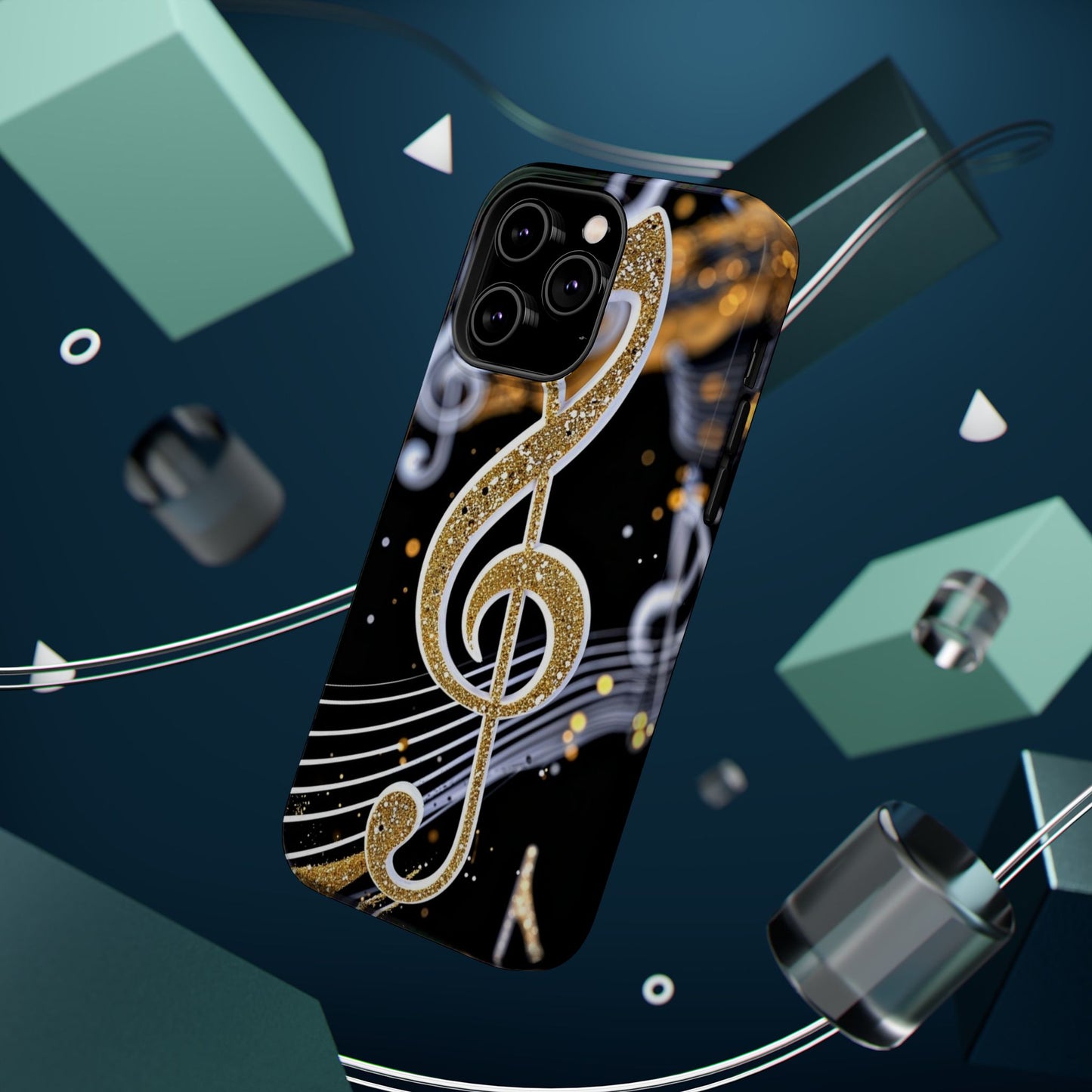 Music Notes Magnetic Impact-Resistant Phone Case — Gold Treble Clef Design