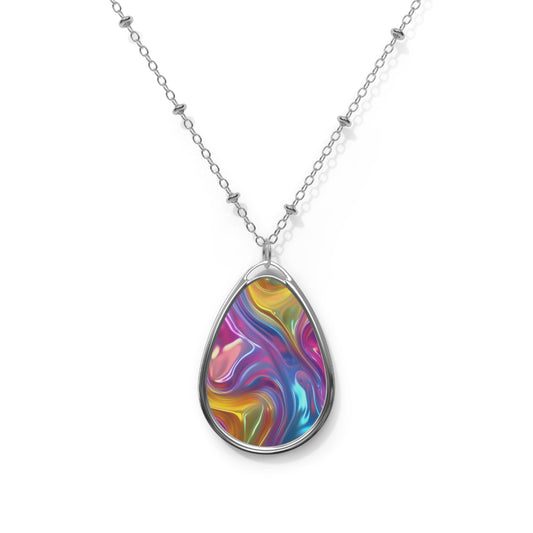 Vibrant Oval Necklace, Colorful Pendant Jewelry, Unique Gift for Her, Boho Style Jewelry, Festival Accessory, Anniversary Present