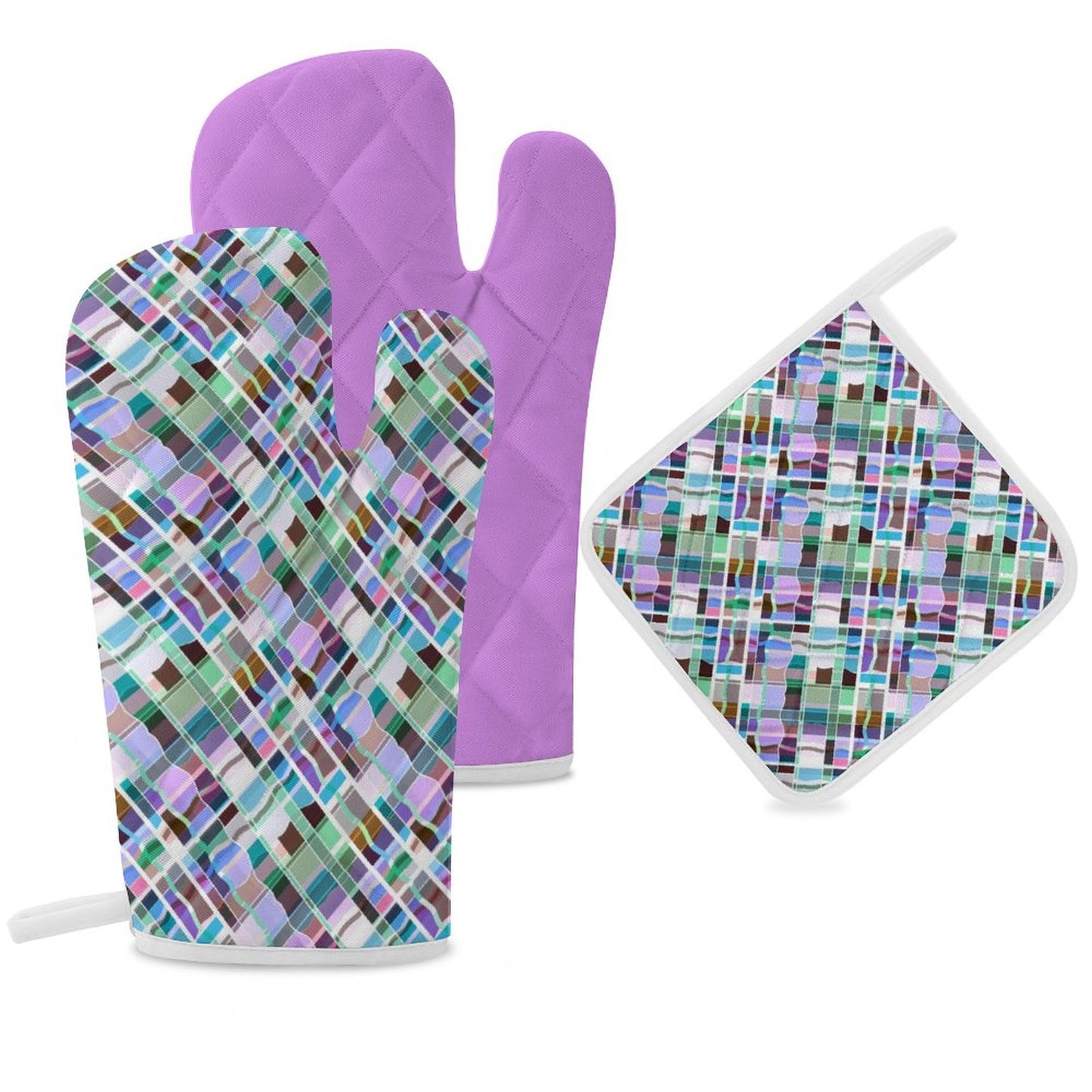 Oven Mitts & Pot Holder Set of 3 Purple Multi color