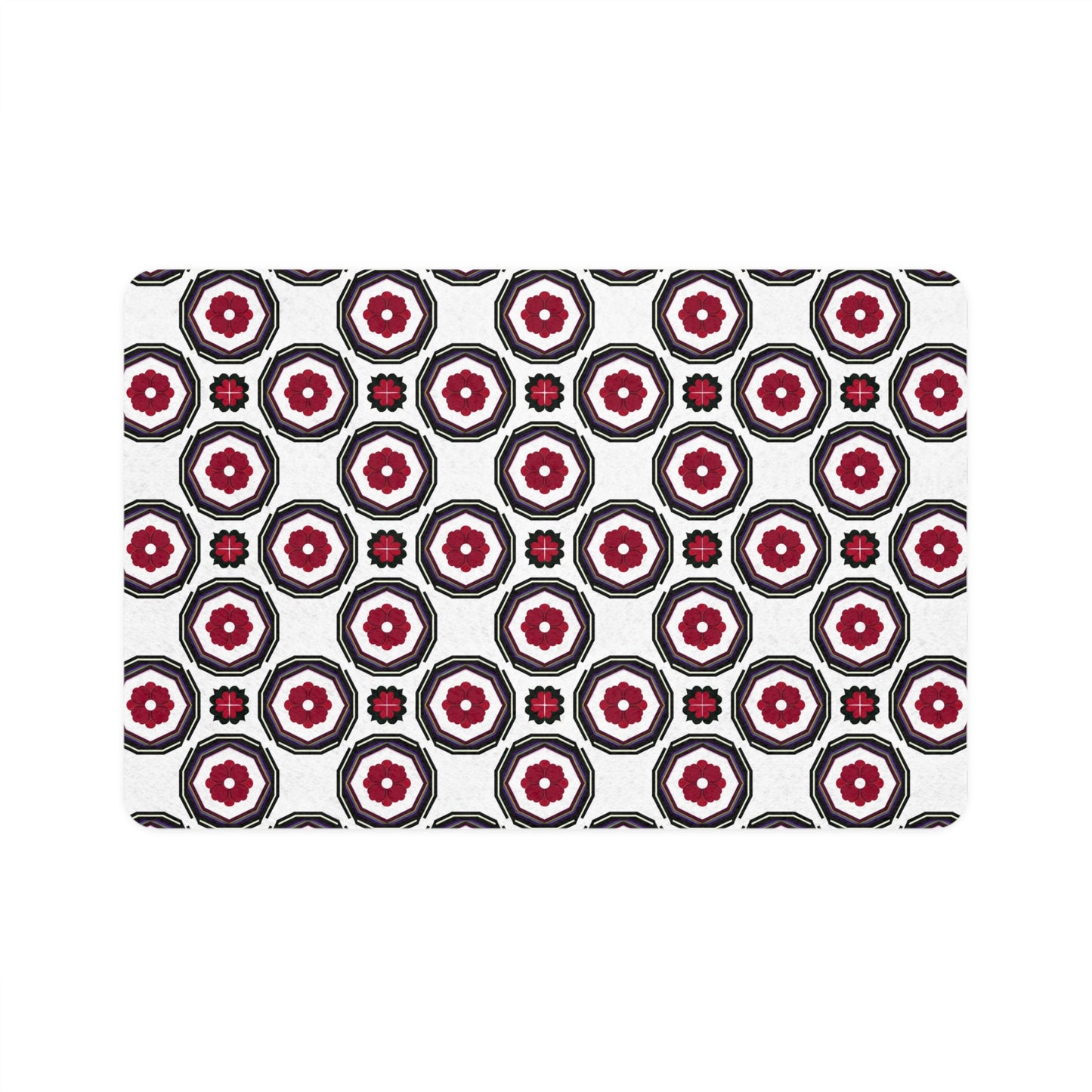 Pet Food Mat — Red & Black Geometric Paw Print Placemat (12x18)