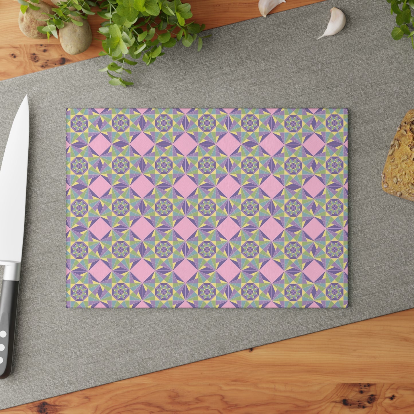 Pastel Pattern Glass Cutting Board, Kitchen Gift, Home Decor, Wedding Present, Cooking Essential, Unique Kitchenware