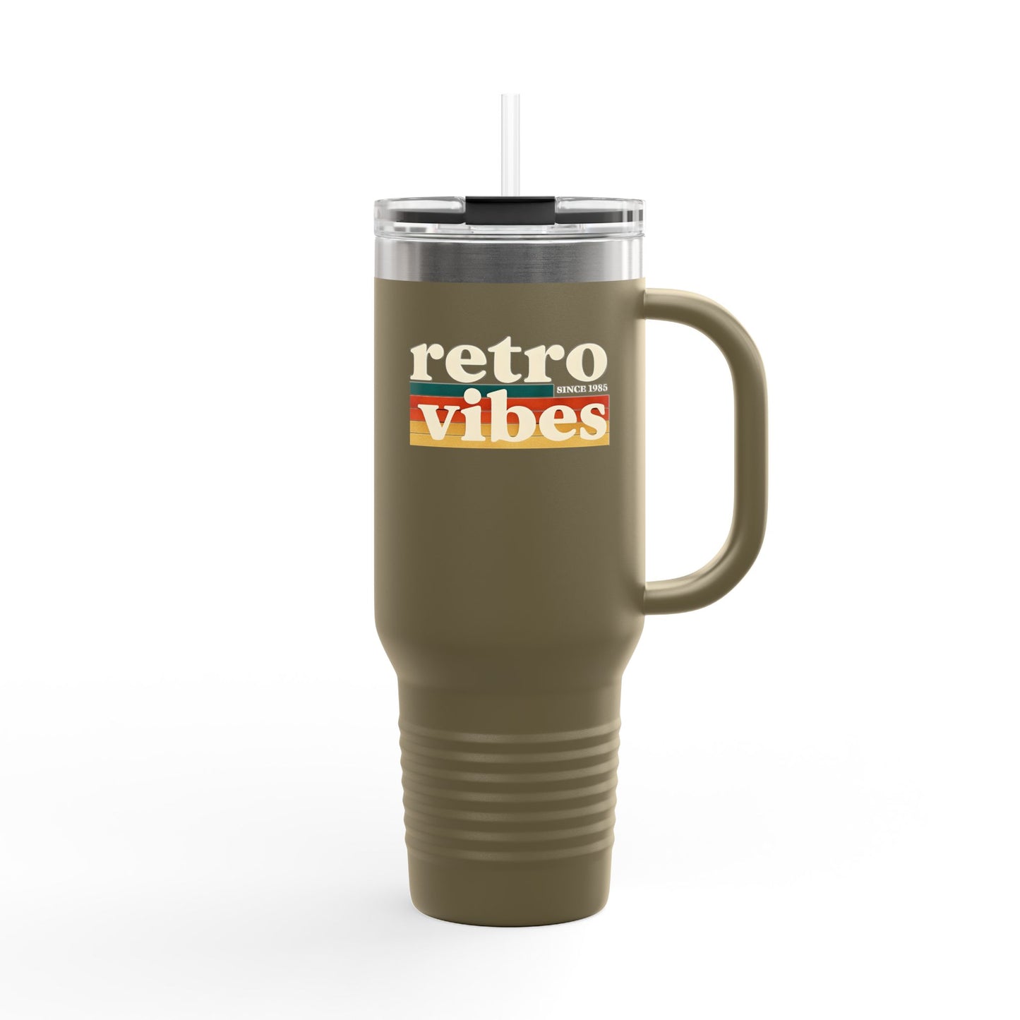 Retro Vibes Insulated 40oz Travel Mug | Fun Travel Cup for Coffee Lovers, Perfect for Road Trips, Picnics, Gifts