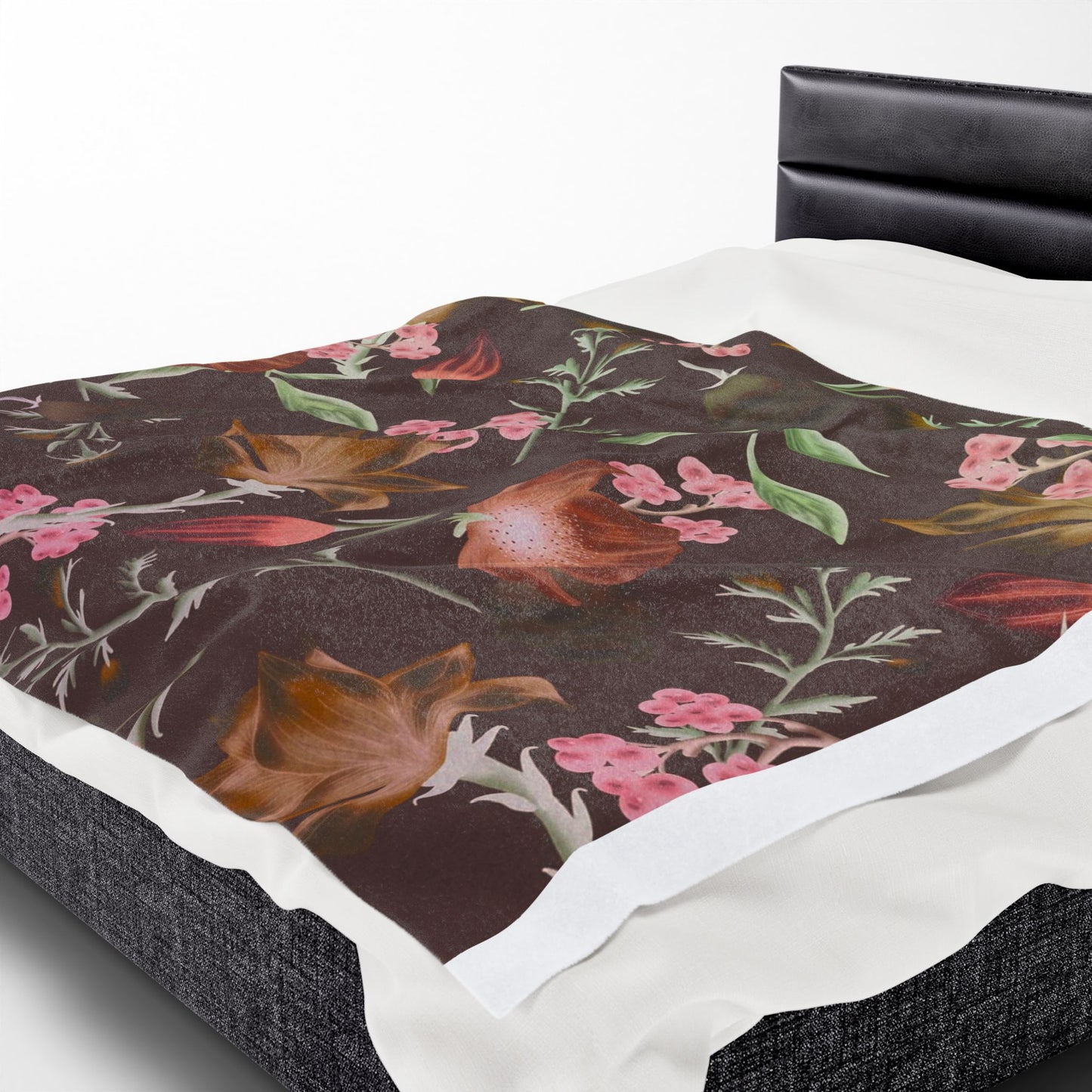 Floral Skull Velveteen Blanket, Cozy Throw, Living Room Decor, Gift for Her, Soft Bedding, Boho Home Accent
