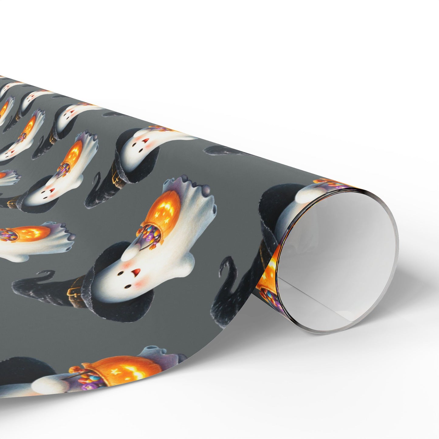 Ghostly Halloween Wrapping Paper, Spooky Gift Wrap, Treats & Trick Paper, Festive Holiday Supplies, Cute Ghost Design