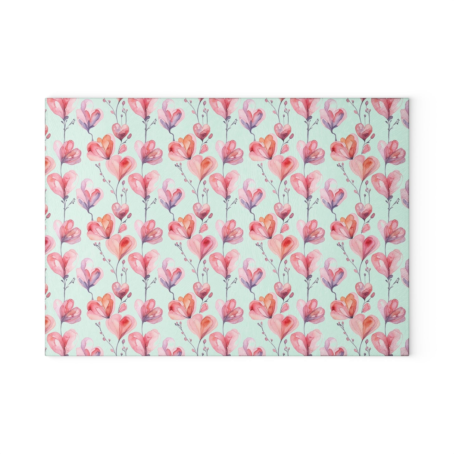 Floral Watercolor Glass Cutting Board — Pink Tulip Pattern