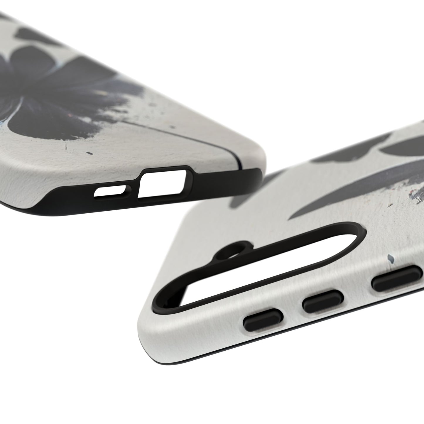 Monochrome Floral Tough Phone Case — Black Ink Flower Protective Cover