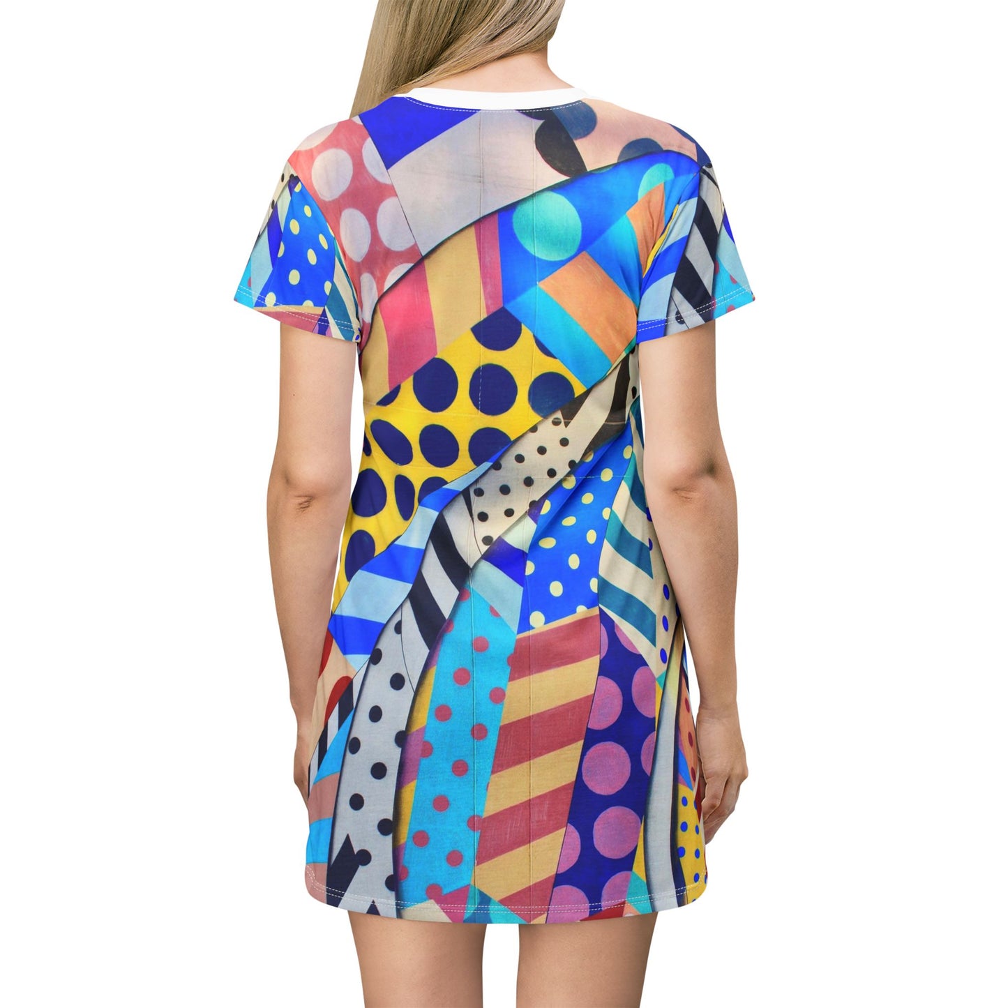 Colorful Pattern T-Shirt Dress, Casual Summer Dress, Graphic Tee Dress, Vibrant Print Dress, Gift for Her, Artsy Style