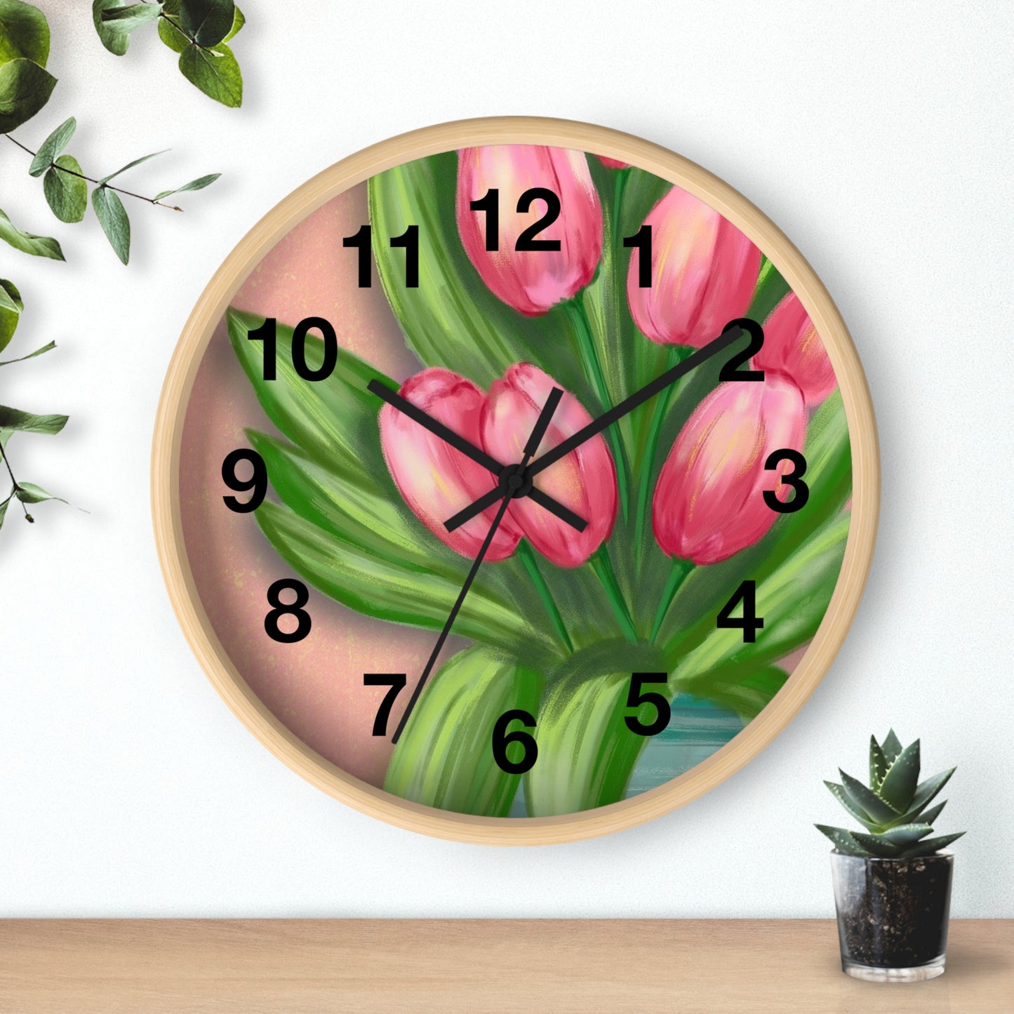 Floral Tulip Wall Clock - Home Decor, Gift for Garden Lovers, Spring Decoration, Elegant Timepiece, Unique Wall Art