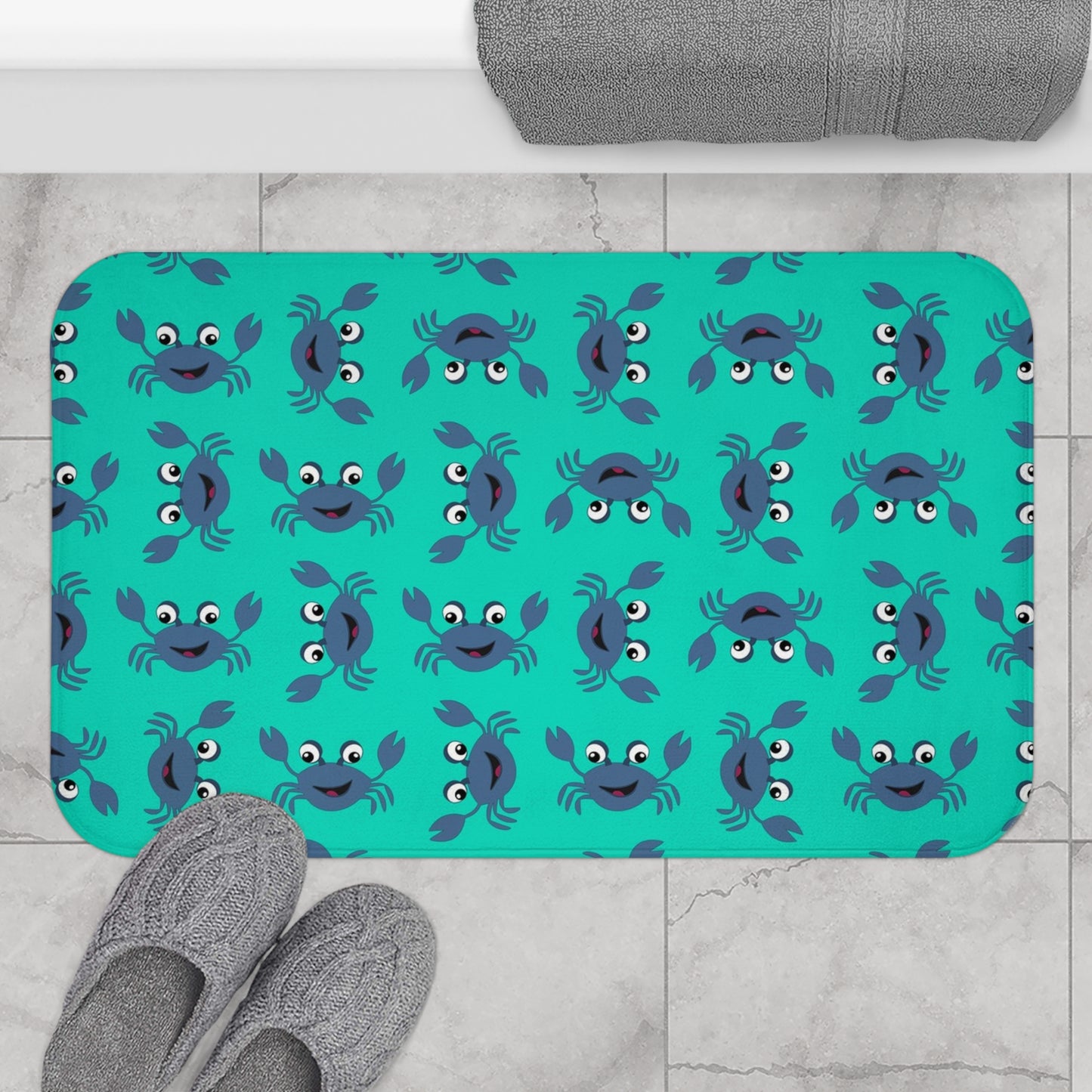 Cute Crab Bath Mat, Coastal Bathroom Decor, Non-Slip Floor Mat, Kids Bathroom Accessory, Summer Beach Theme