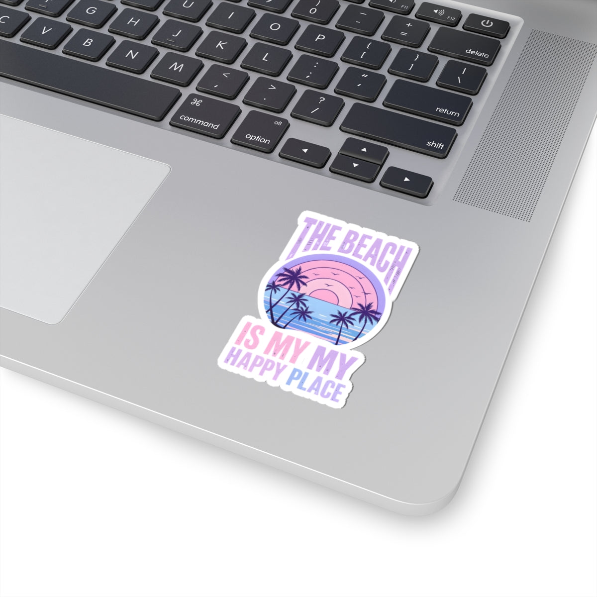 Beach Sticker — “The Beach Is My Happy Place” Pastel Sunset Kiss-Cut Sticker