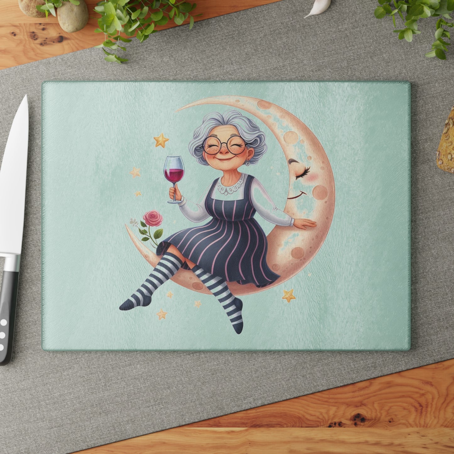 Whimsical Grandma Glass Cutting Board - Perfect Gift for Cooking Enthusiasts, Home Decor, Grandmother, Housewarming, Kitchen Accessory