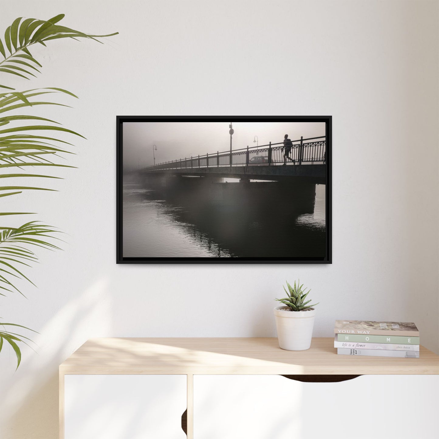 Framed Matte Canvas - Foggy Bridge Black & White Photography