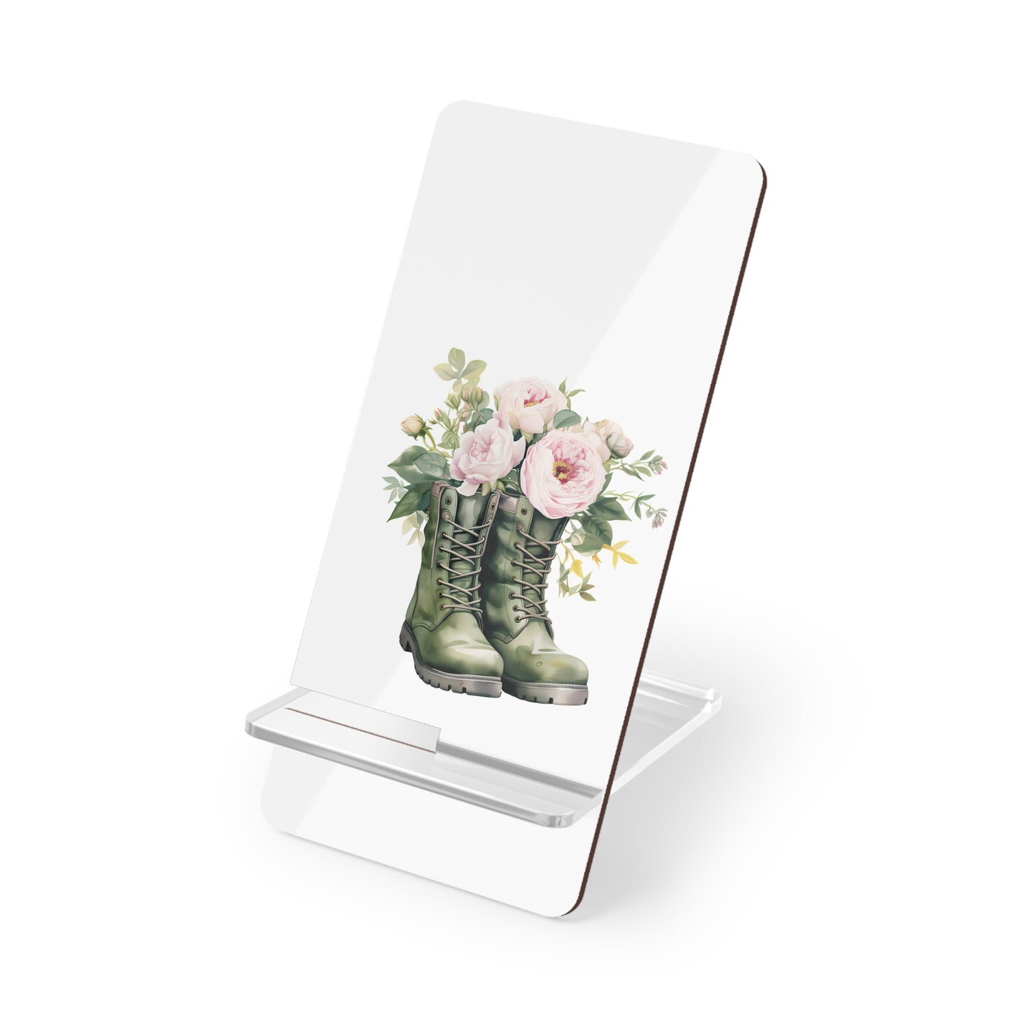 Floral Combat Boots Phone Stand — Foldable Acrylic Mobile Display