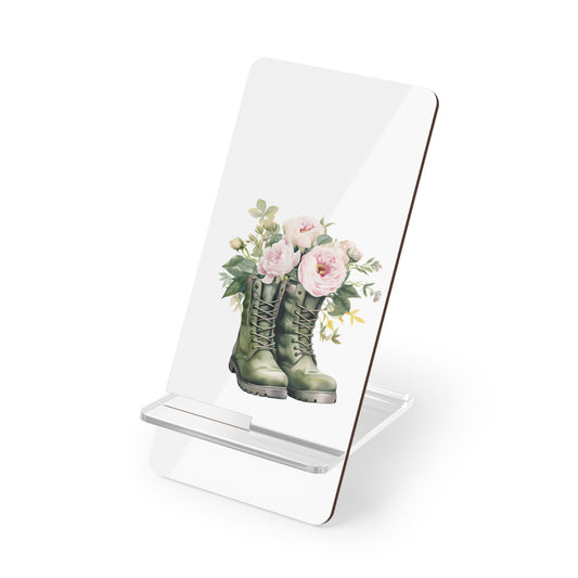 Floral Combat Boots Phone Stand — Foldable Acrylic Mobile Display