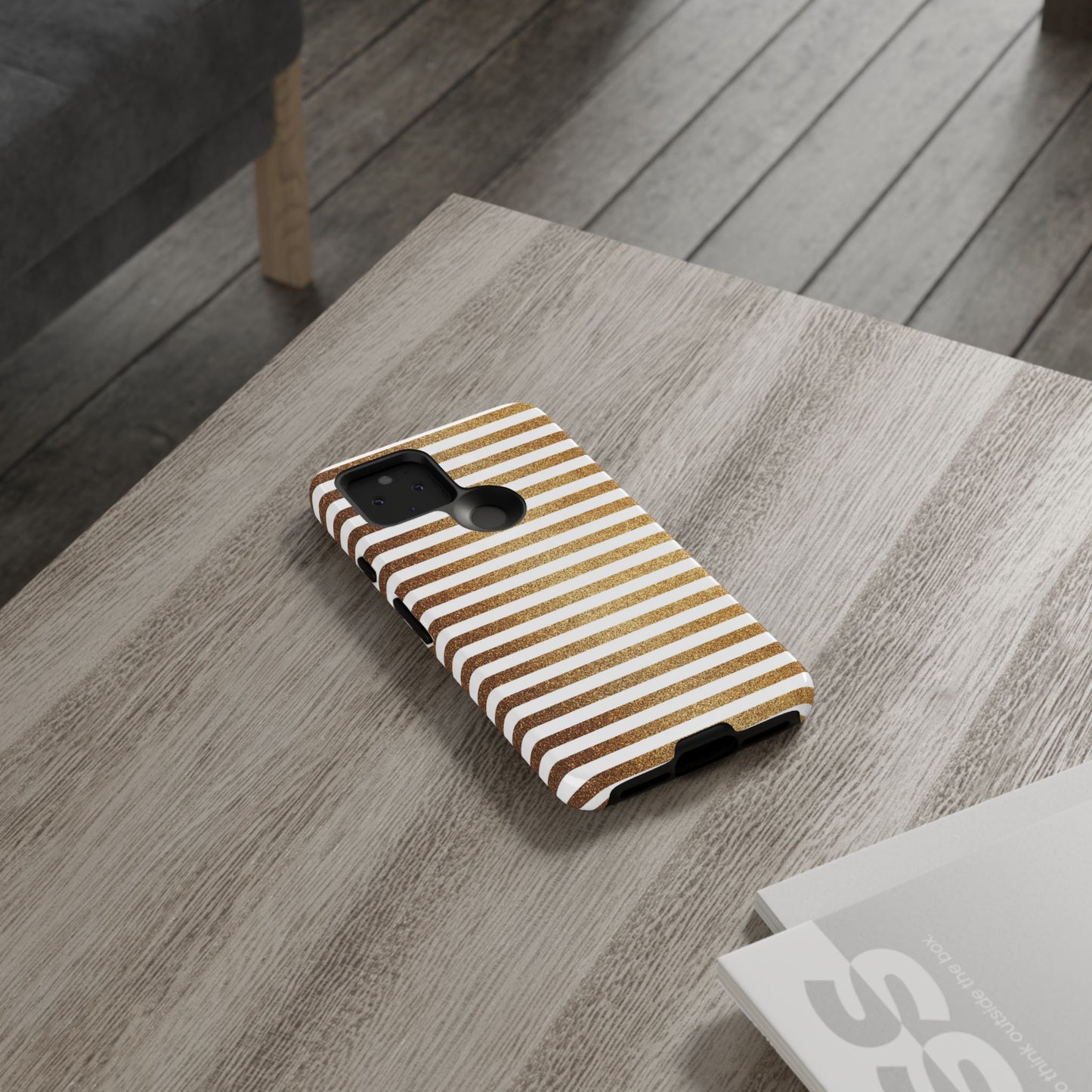 Glamorous Gold Striped Phone Case | Tough Cases, Stylish Phone Cover, Chic Accessories, Gift for Her, Fashionable Tech