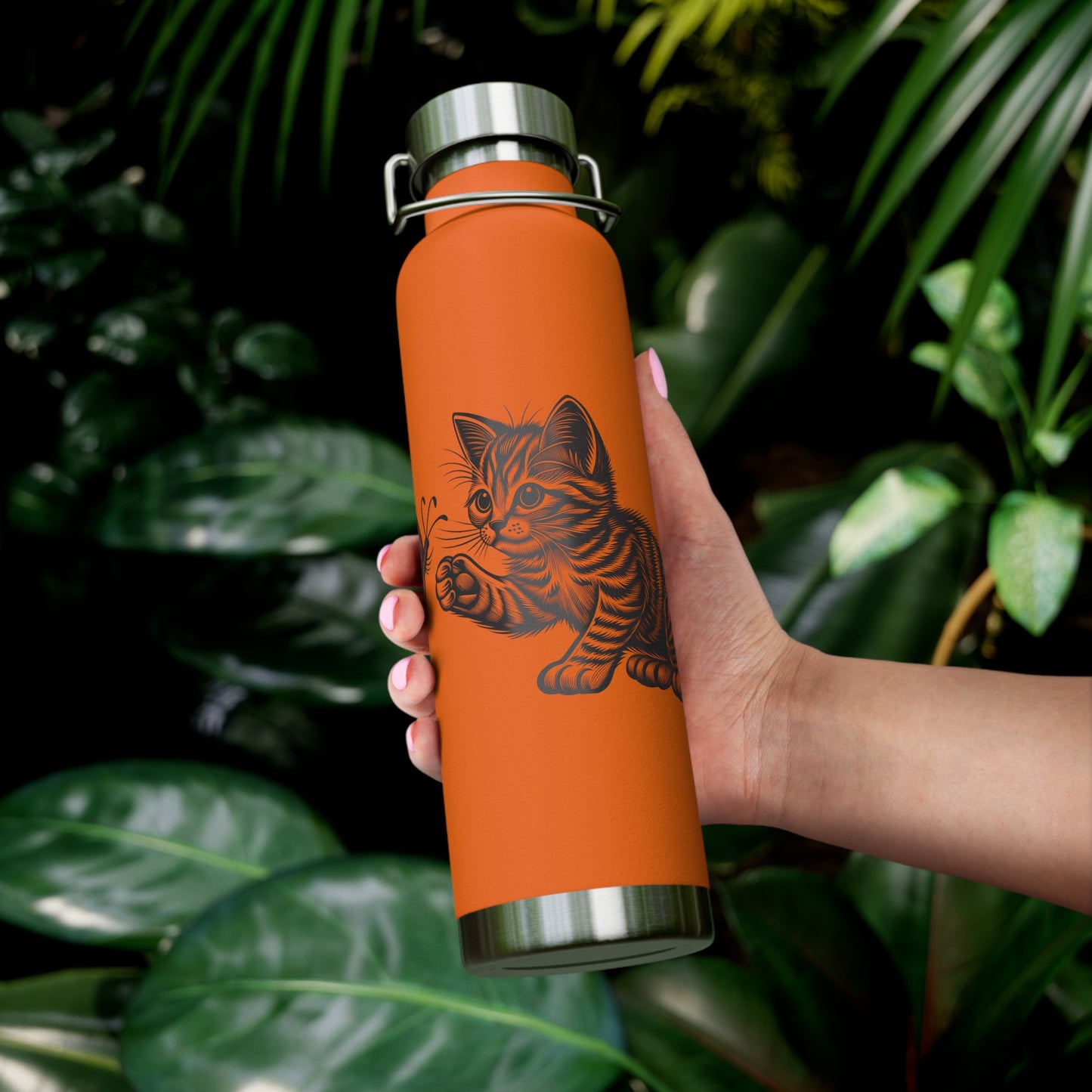 Cat and Butterfly Insulated Water Bottle, Cute Animal Flask, Travel Mug, Gift for Cat Lovers, Eco-Friendly Beverage Container