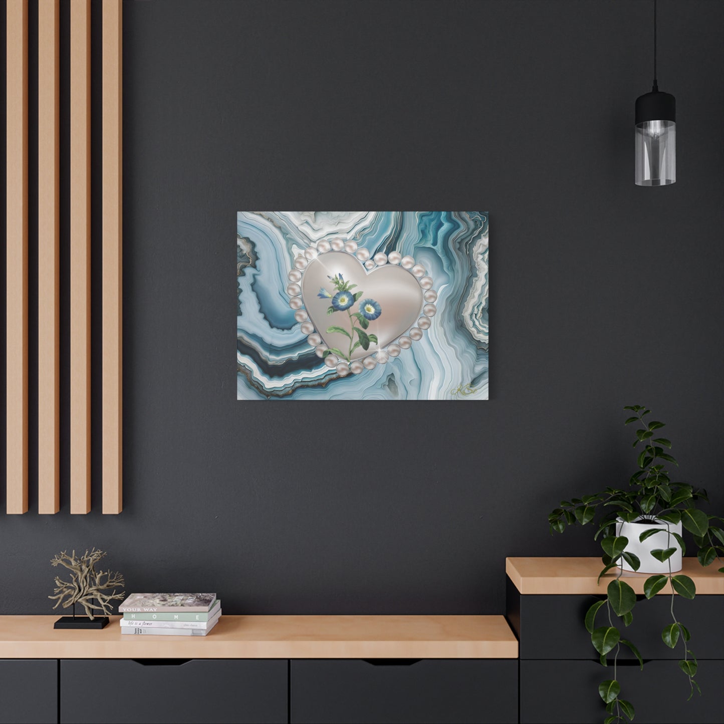 Elegant Floral Heart Canvas Wall Art, Modern Home Decor, Gift for Her