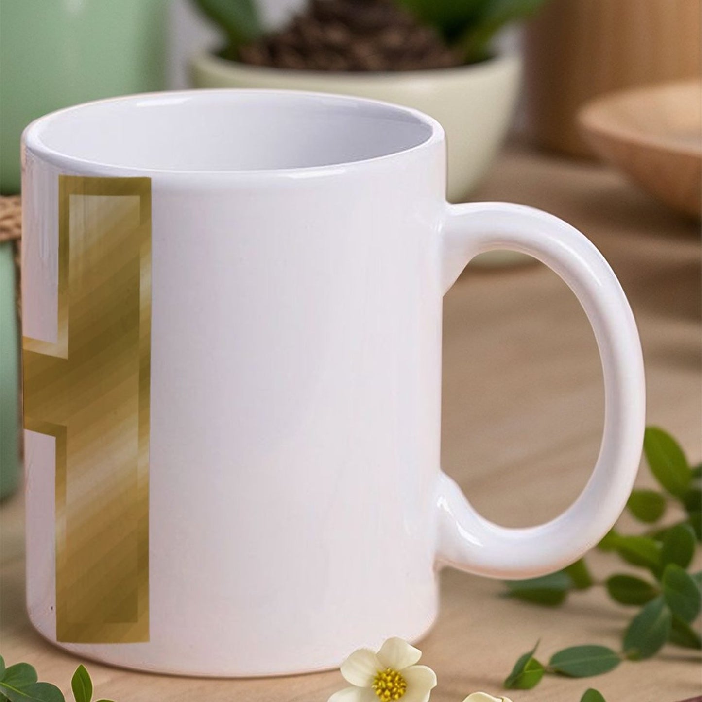 14oz White Ceramic Mug with Handle - Letter H