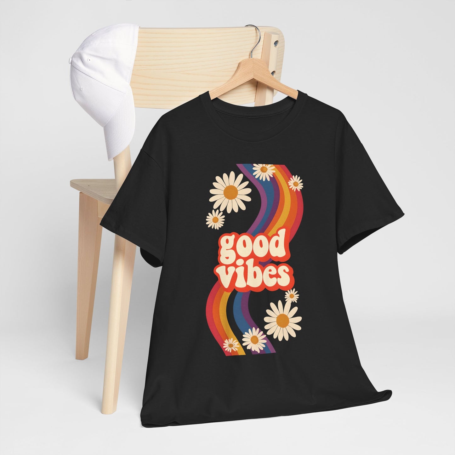 Good Vibes Unisex Heavy Cotton Tee, Retro Graphic T-Shirt, Feel Good Apparel, Summer Outfit, Casual Gift for Friends