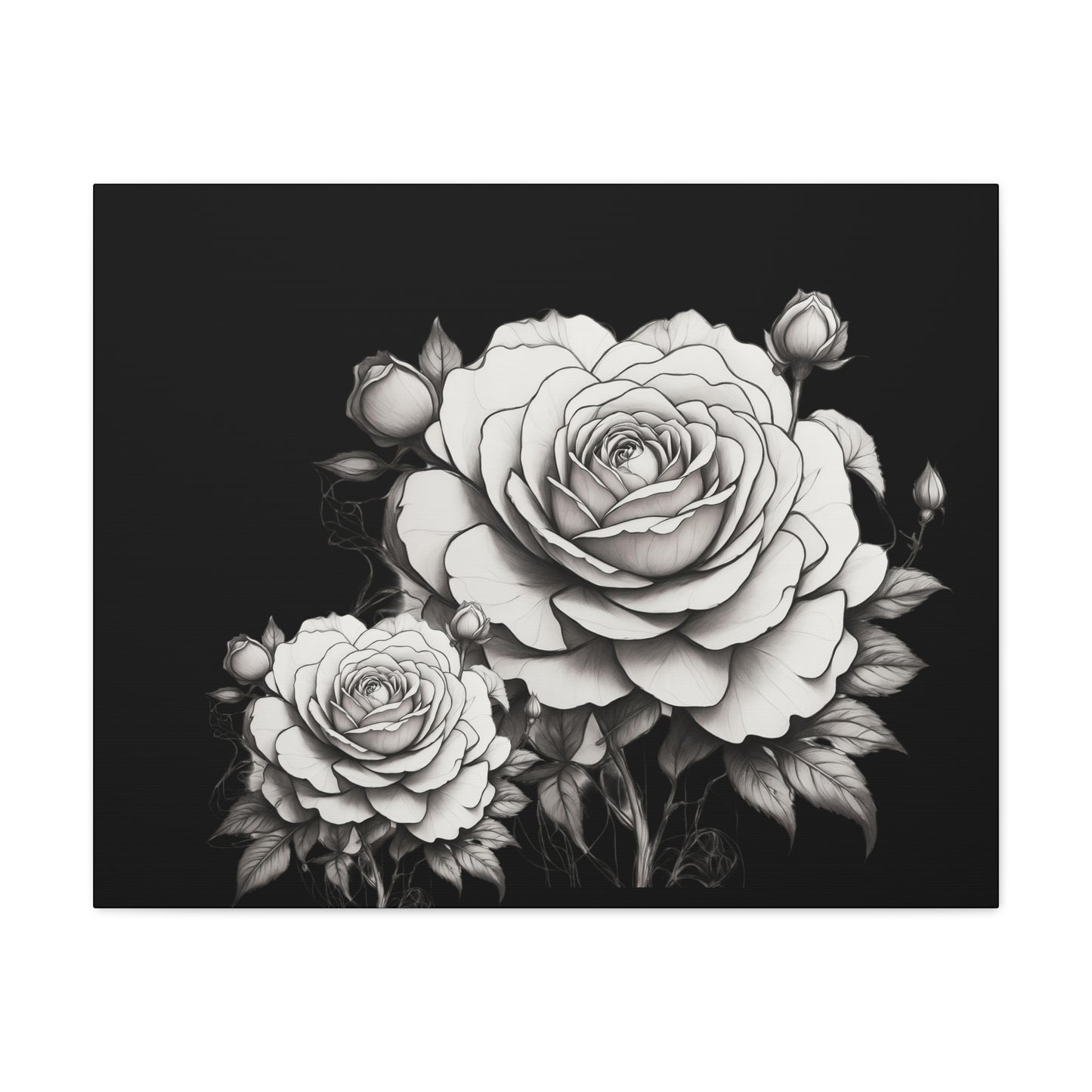 Monochrome Rose Canvas Print — Black & White Floral Wall Art