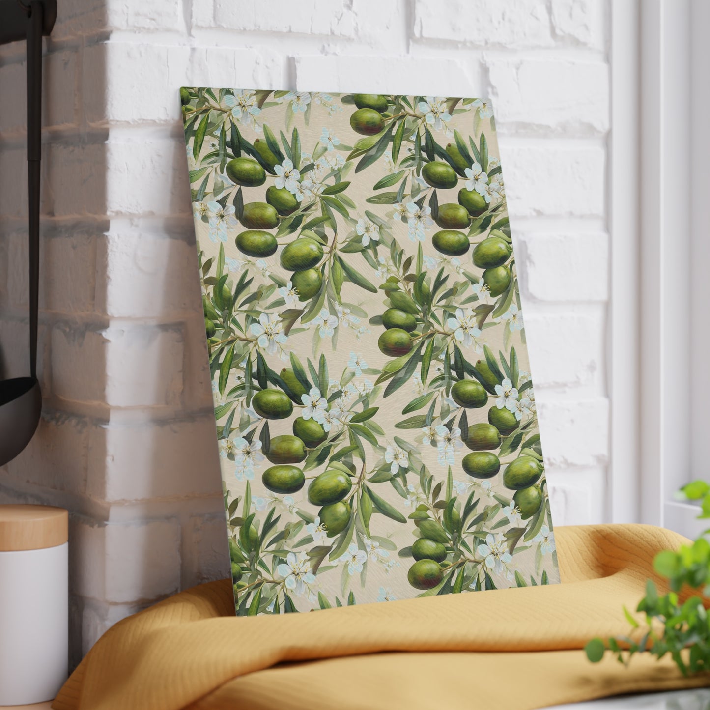 Olive Branch Glass Cutting Board — Mediterranean Kitchen Decor