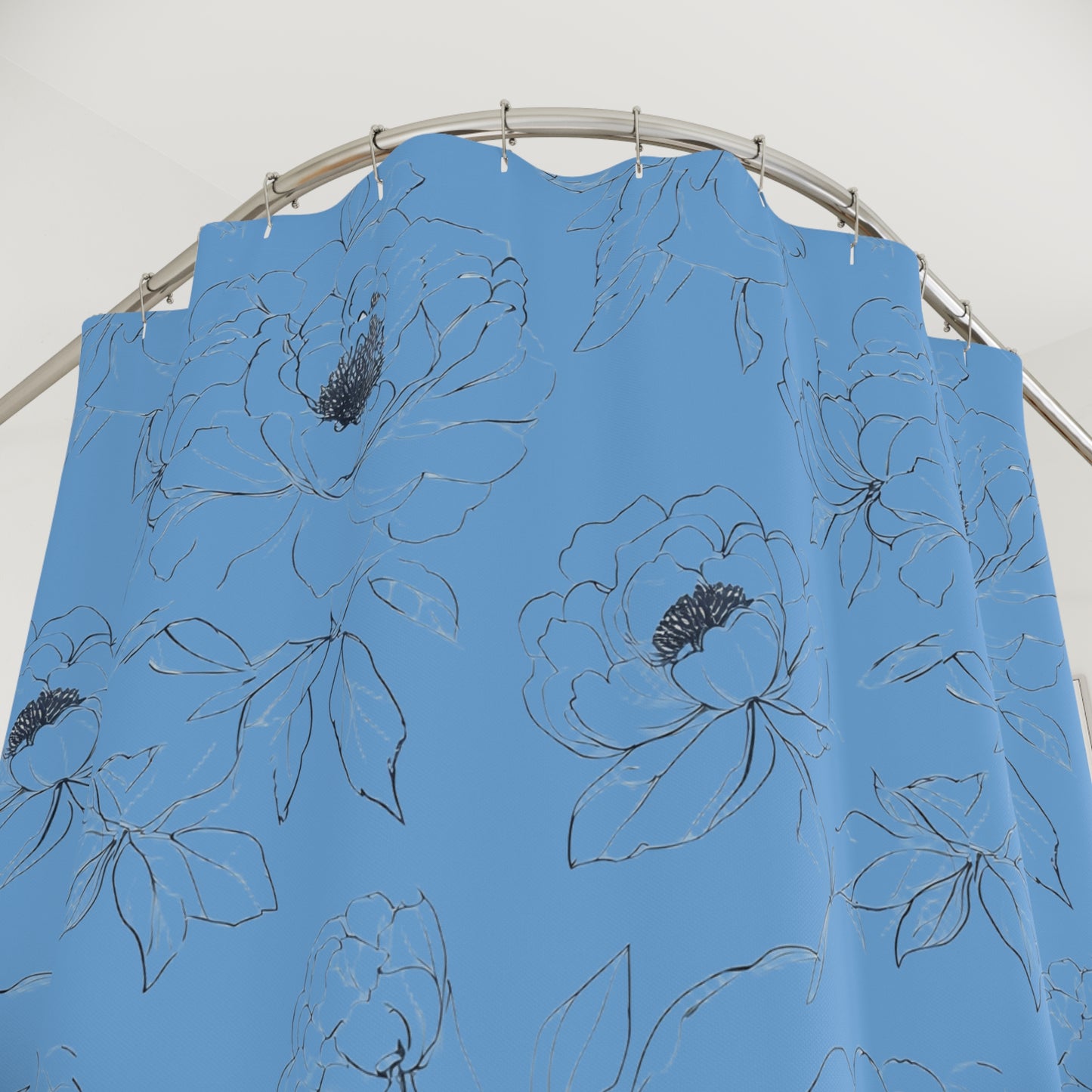 Elegant Floral Shower Curtain, Blue and White Bathroom Decor