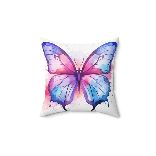Butterfly Watercolor Square Pillow, Boho Decorative Pillow, Nature Lover Gift, Bedroom Decor, Colorful Cushion