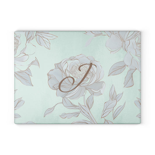 Personalized Floral Glass Cutting Board- Letter J