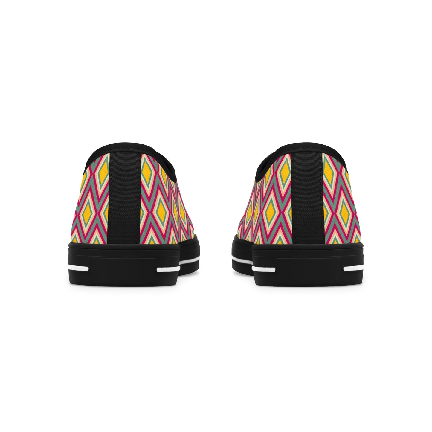 Low Top Sneakers — Retro Diamond Pattern Pink Yellow Casual Women's Shoes
