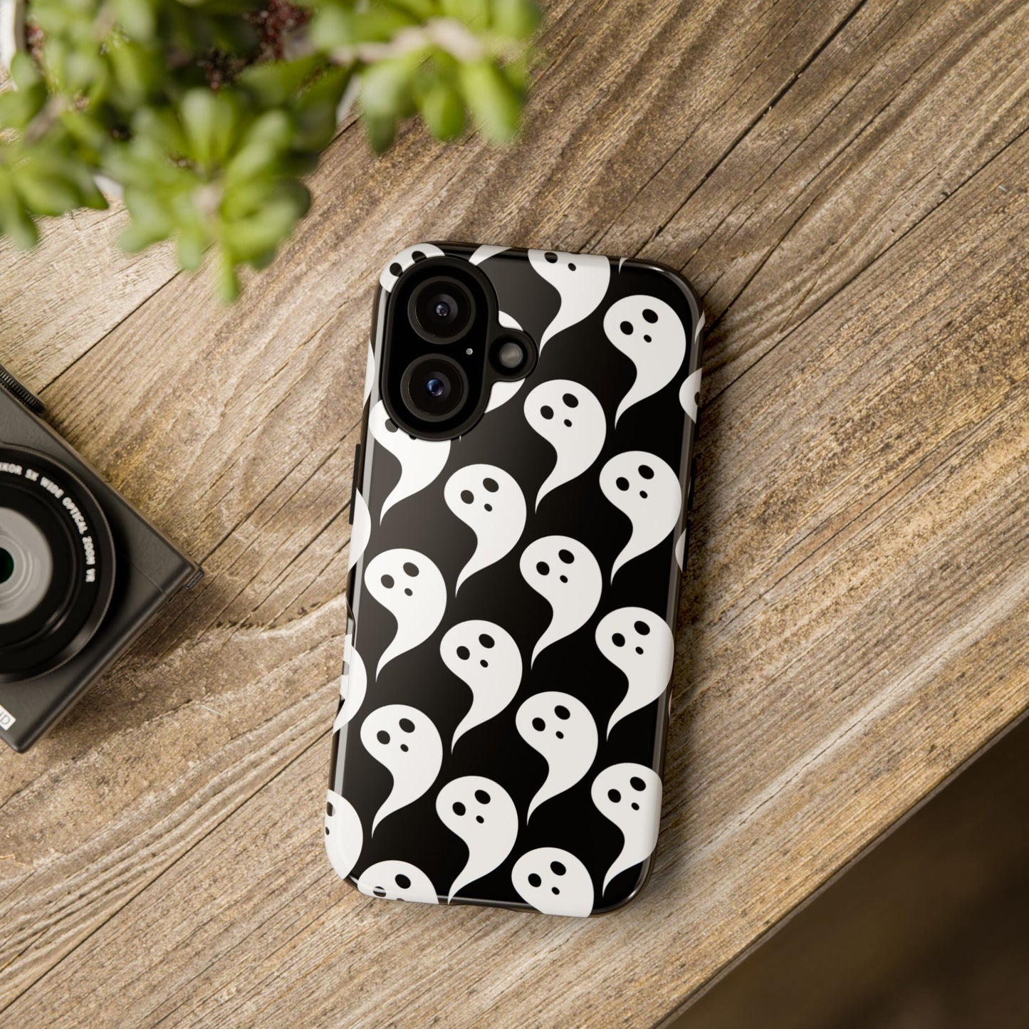 Ghost Pattern Phone Case, Cute Ghost Cell Phone Cover, Halloween Accessory, Spooky Gift, Black and White Phone Case