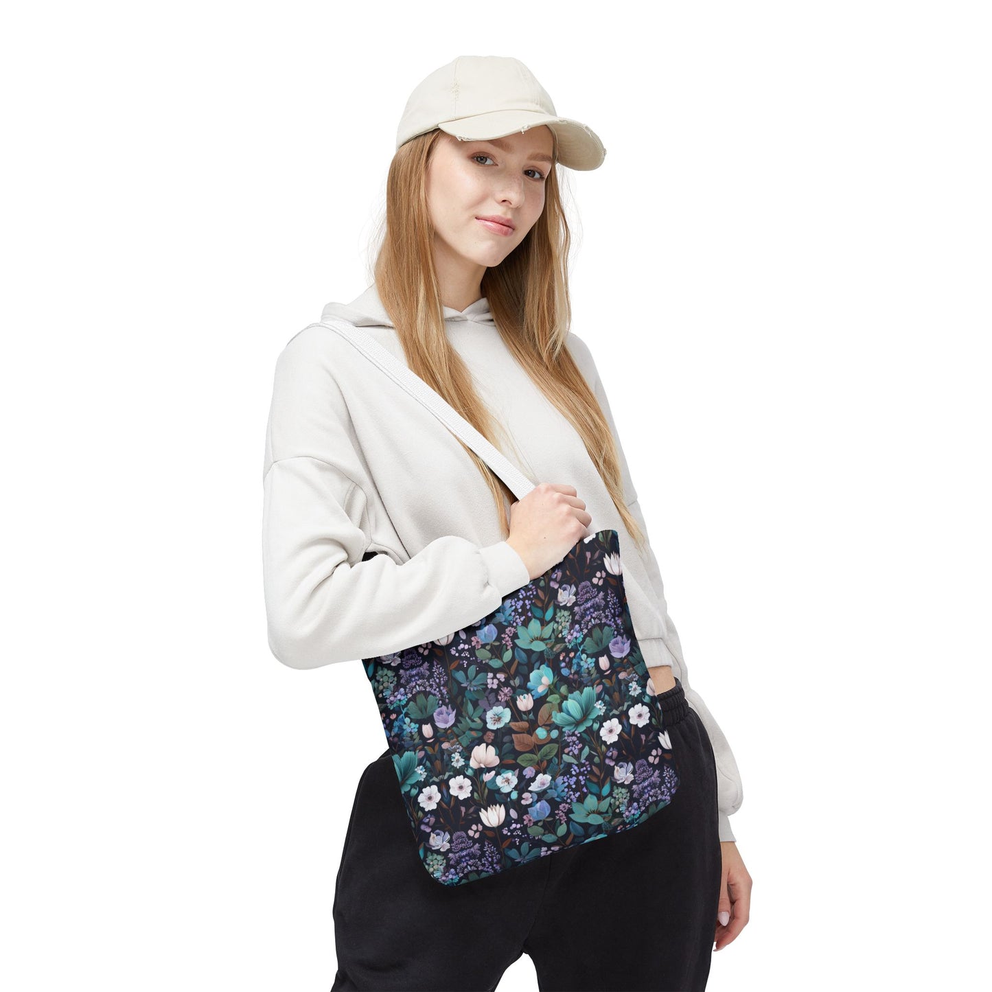Floral Nightfall Tote Bag — Dark Botanical All-Over Print