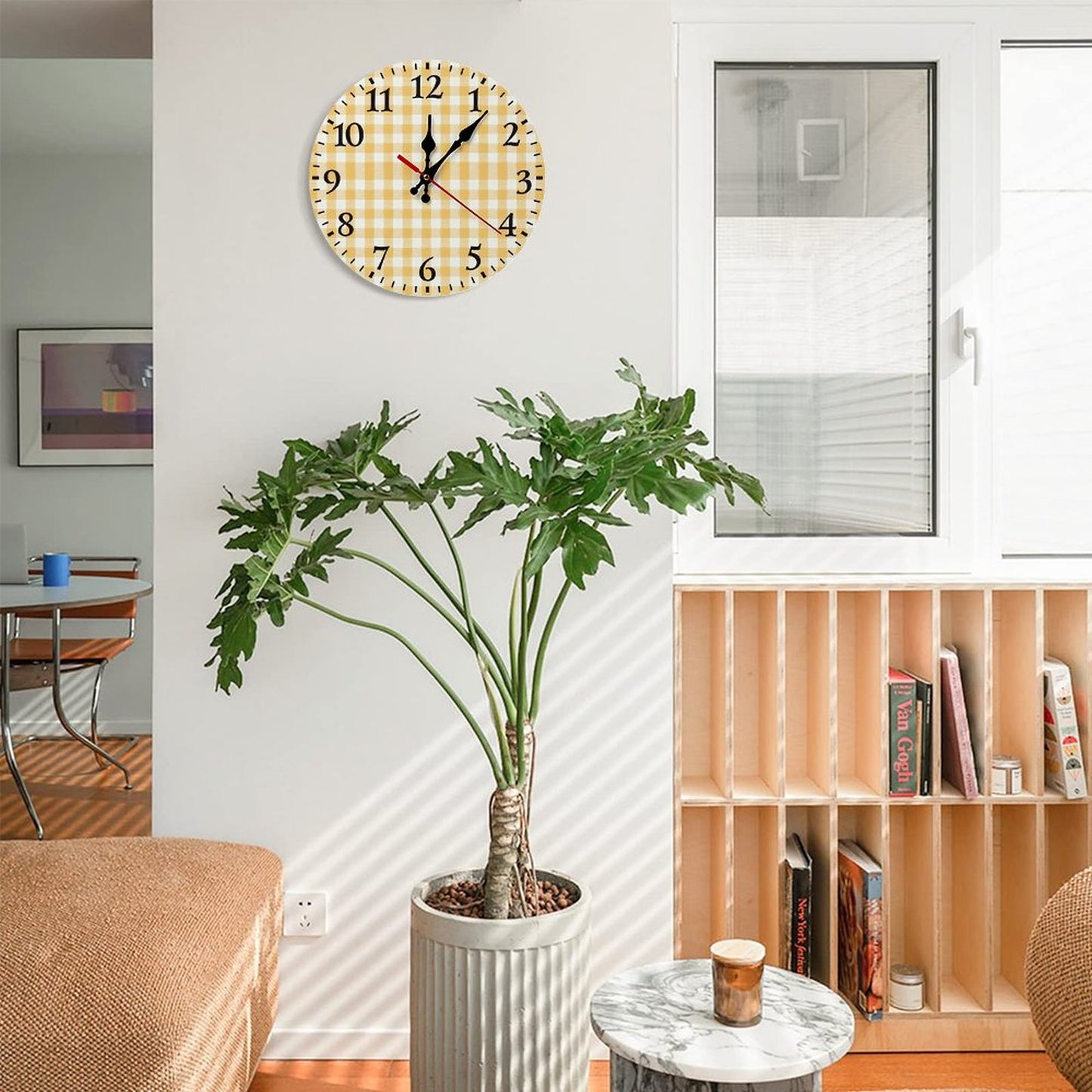 Modern Wooden Wall Clock - yelldw plaid