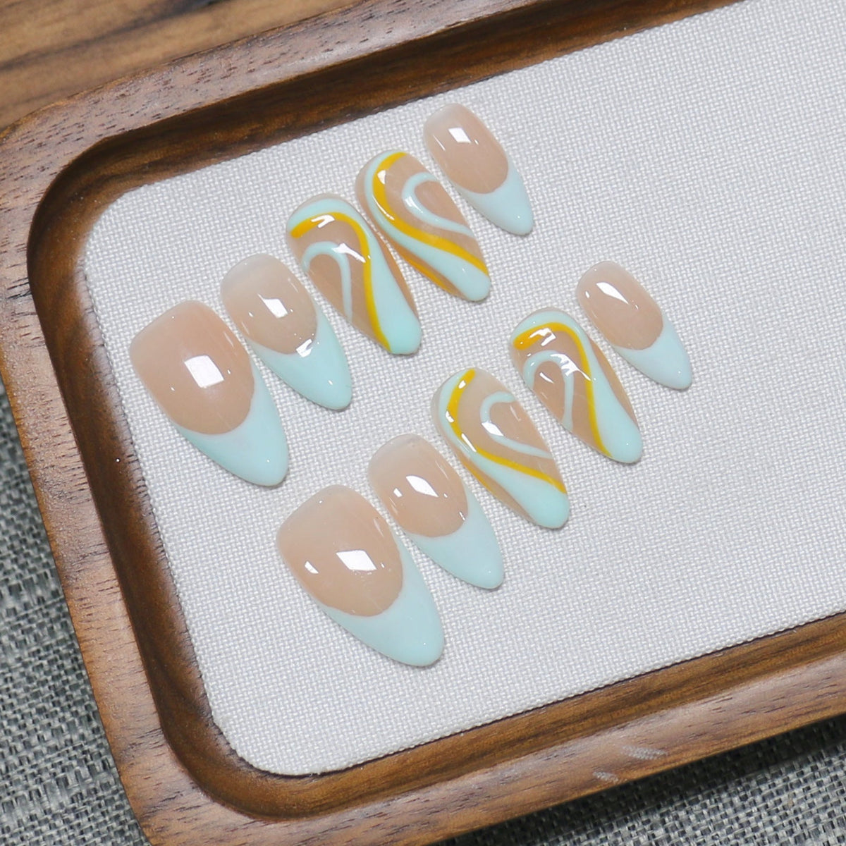 Beach Wave: "Mint Tropic" – Long Almond Press-On Nails – Image 4