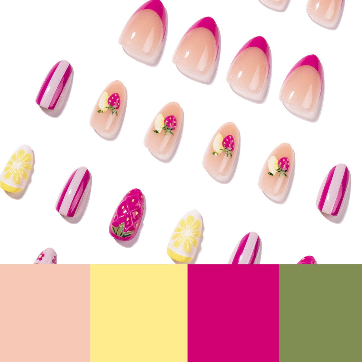 365nails: "Strawberry Lemonade Oval" – Fruit Print Press-on Nails – Image 4