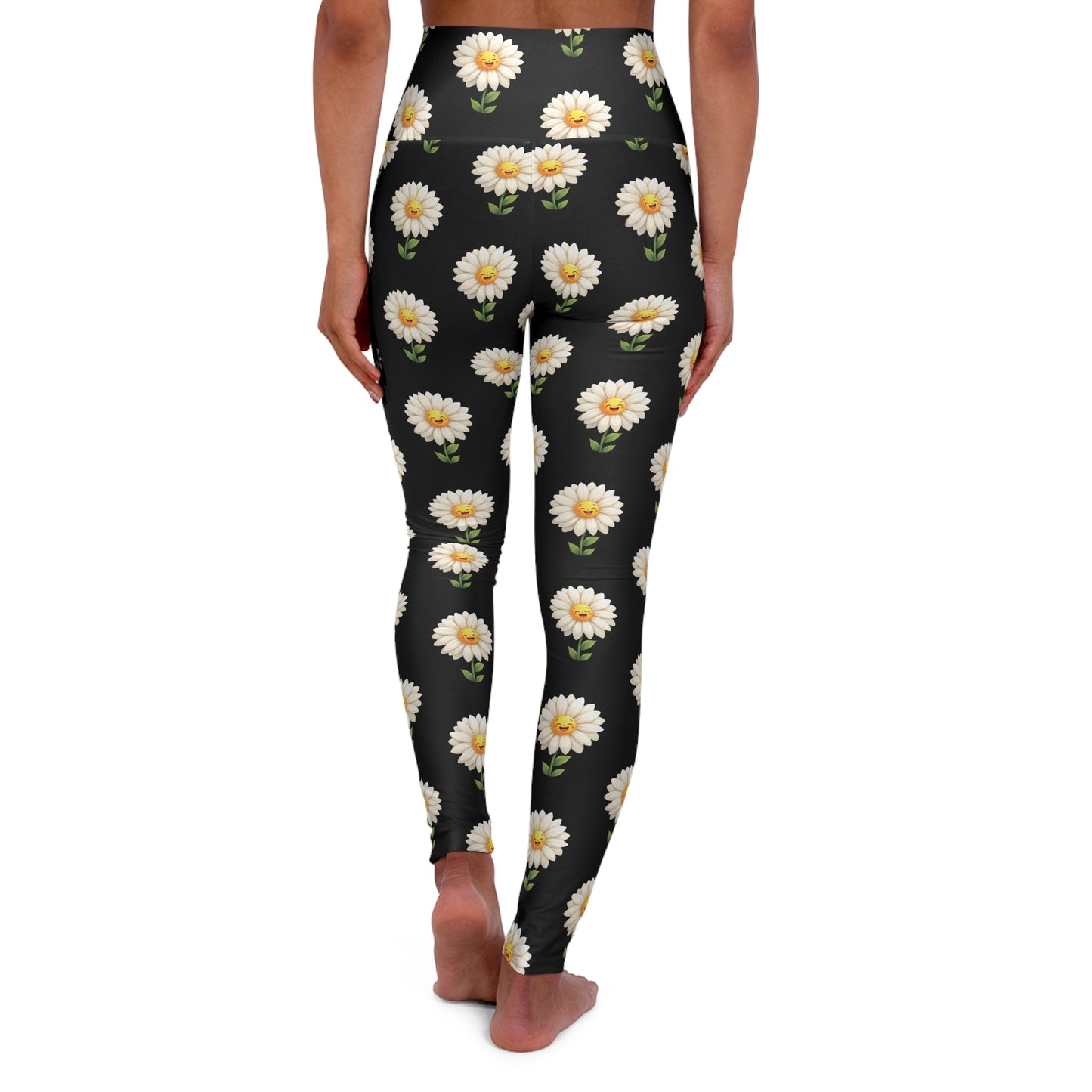 Daisy Print High Waisted Yoga Leggings, Floral Activewear