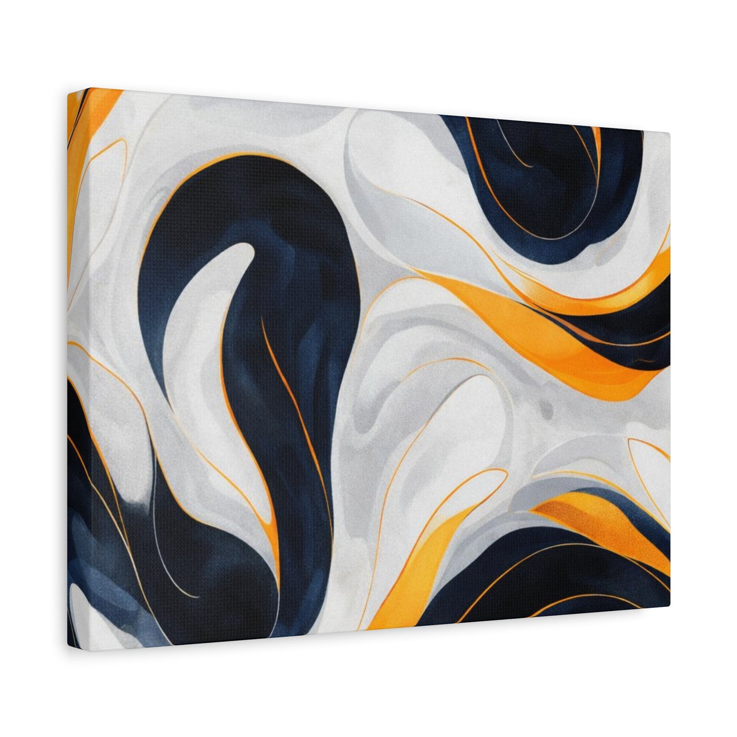 Abstract Fluid Art Matte Canvas Print — Navy, Gold & White Stretched Wall Art