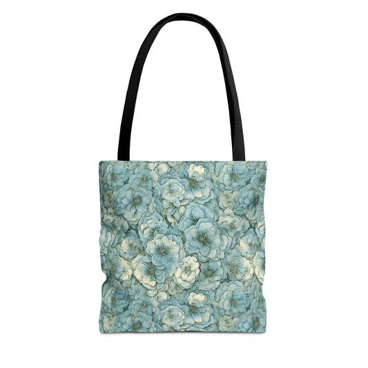Floral Vintage Blue Tote Bag — All-Over Print Eco Shopper