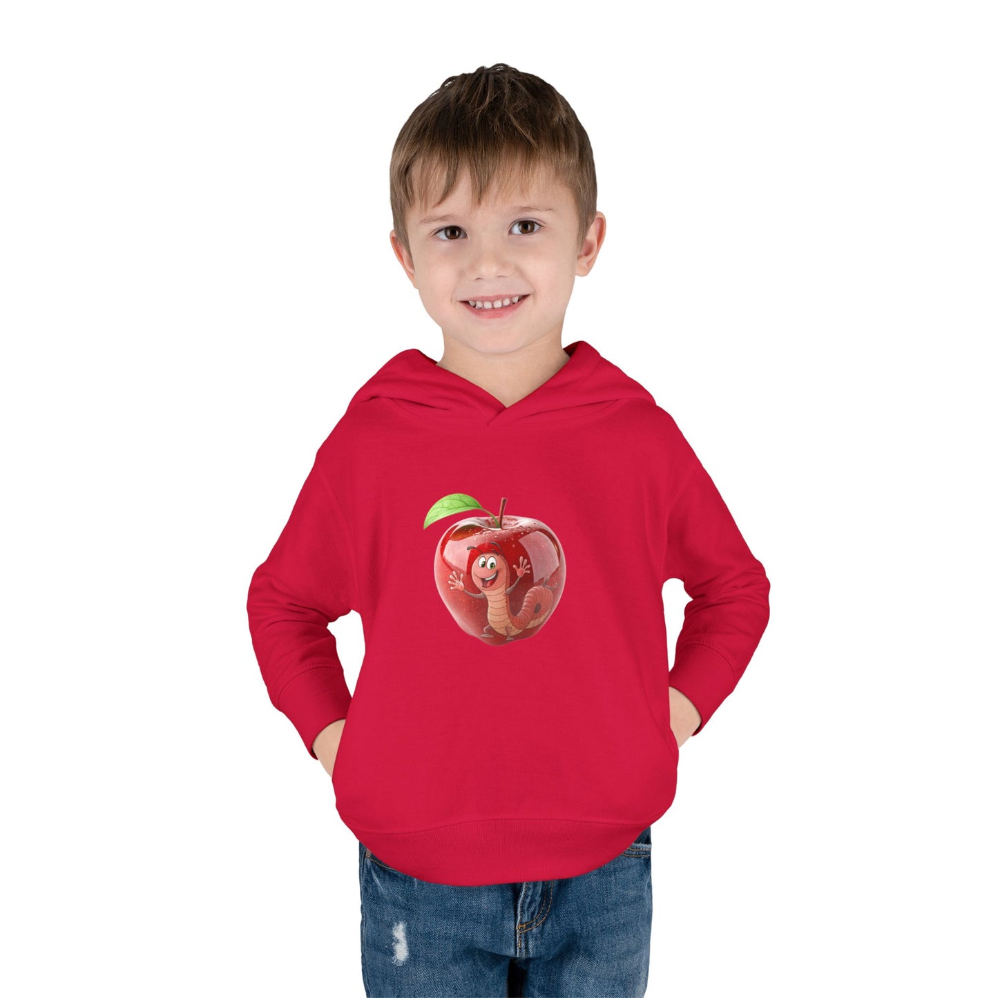 Cute Apple Toddler Pullover Fleece Hoodie - Cozy, Fun, Playful Kidswear, Perfect Gift for Birthdays, Play Dates, or Fall Outings